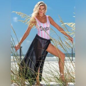 One piece Pink and White Striped Barbie inspired "Dope" swimsuit- Medium